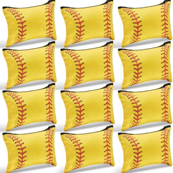 12 Pcs Softball Makeup Bag Sport Cosmetic Bags Canvas Softball Pouch Bags Portab - Picture 1 of 7